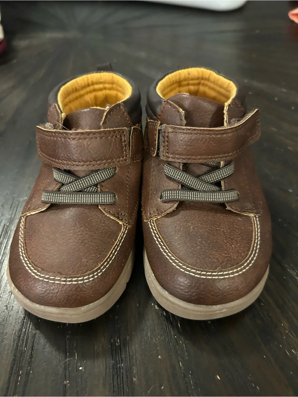 Carter's Brown Kids Hook-and-Loop Boots with Yellow Interior